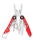 10-In-1 Stainless Steel Multitool With Safety Lock And Red Nylon Sheath Including Needle Nose Pliers Standard Pliers Wire Cutter Knife