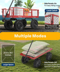 Heavy Duty Mesh Steel Garden Cart Folding Utility Wagon with 880 Lb Capacity, Removable Sides Flatbed Design, 10 Inch Pneumatic Wheels, Red