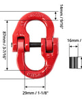 G80 Alloy Steel Hammerlock Coupling Link One Half Inch Red Painted, 12,000 Lbs Working Load Limit, 2 Pack, with dimensions