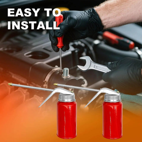Two Pack 200 Ml Steel Manual Oil Dispenser Cans With Durable Metal Spout For Cars Trucks SUVs Portable Hand Pump Refueling Jugs Easy to Install