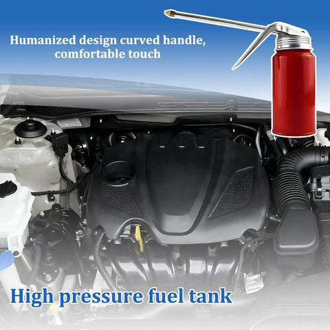 Car Oil Can Pump Oiler 200 Ml High Pressure Cold Rolled Steel Spray Gun With Spout above car engine