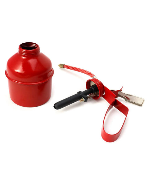 Red Powder Coated Steel Pistol Style Oil Can 12 Ounce 400 Ml With Flexible Tube Manual Pump Oiler 2 Pack QWORK