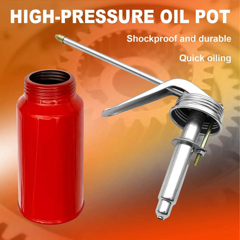 Two Pack 200 Ml Steel Manual Oil Dispenser Cans With Durable Metal Spout shown with open red can and metal nozzle