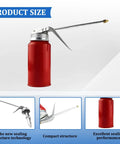 Red Car Oil Can Pump Oiler 200 Ml High Pressure Cold Rolled Steel Spray Gun With Spout for vehicles shown with product dimensions.