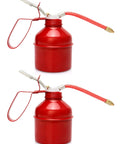 Red Powder Coated Steel Pistol Style Oil Can 12 Ounce 400 Ml With Flexible Tube Manual Pump Oiler 2 Pack For Tight Space Lubrication