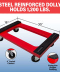 Plastic 4-Wheel Furniture Dolly with Steel-Reinforced Frame and 4-Inch 4-Way Swivel Casters, 1200 Lbs Capacity, 18-Inch x 30-Inch, Red