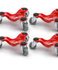 4 Pack Steel Tri-Dolly, 200 lbs Load Capacity 3 Wheel Mover's Dolly for Moving Furniture in red metal with rubber pads