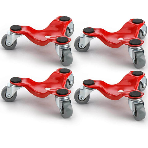 4 Pack Steel Tri-Dolly, 200 lbs Load Capacity 3 Wheel Mover's Dolly for Moving Furniture in red metal with rubber pads