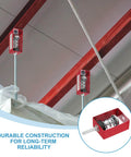 Ceiling Spring Vibration Isolator Hangers 8 Pack for Mechanical Damping, red steel and rubber, installed view
