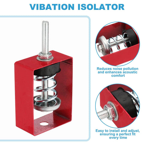 Ceiling Spring Vibration Isolator Hangers 8 Pack For Mechanical Damping Mounts Anti Vibration For AC Air Processors Bedroom Theater Studio Red Steel And Rubber Construction With M8 Thread Load Capacity Up To 44 Lbs Each front view showing spring and rubber components in red casing.