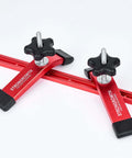 Double Cut Universal T Track Hold Down Clamps 2 Pack For T Slot Workholding Red Anodized With Rubber Pads, front view
