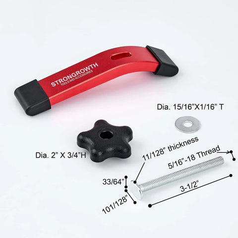 Double Cut Universal T Track Hold Down Clamps 2 Pack For T Slot Workholding Red Anodized With Rubber Pads with dimensions