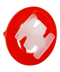 Close-up of red and white cap from One Eighth Inch Tile Leveling System With Spiral Spacers And Red Reusable Caps Kit Including 300 White Bases And 100 Red Caps For Anti Loosening Spacing And Fast Accurate Floor Tiling Installation.