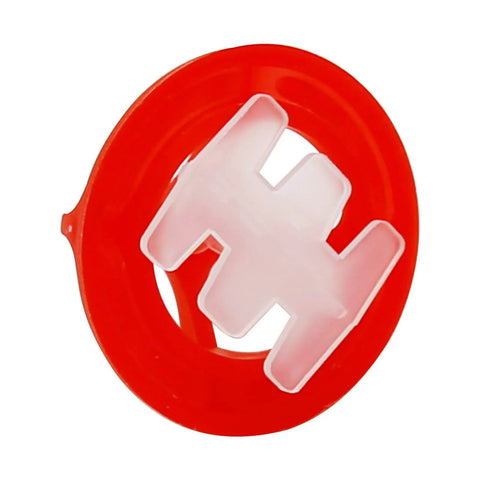 Close-up of red and white cap from One Eighth Inch Tile Leveling System With Spiral Spacers And Red Reusable Caps Kit Including 300 White Bases And 100 Red Caps For Anti Loosening Spacing And Fast Accurate Floor Tiling Installation.