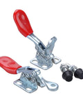 4 Pack Toggle Clamp Set 201A Anti Slip Red Horizontal Hold Down Clamps for circuit boards and more, 27 kg capacity, red grips