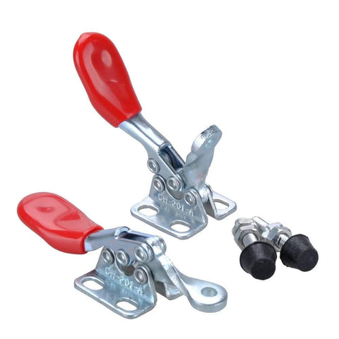 4 Pack Toggle Clamp Set 201A Anti Slip Red Horizontal Hold Down Clamps for circuit boards and more, 27 kg capacity, red grips