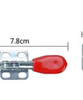 4 Pack Toggle Clamp Set 201A Anti Slip Red Horizontal Hold Down Clamps, dimensions 7.8cm length, 2.4cm width, with red vinyl grip