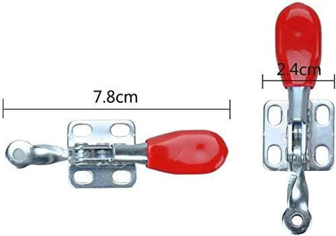 4 Pack Toggle Clamp Set 201A Anti Slip Red Horizontal Hold Down Clamps, dimensions 7.8cm length, 2.4cm width, with red vinyl grip