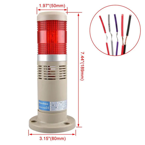Tower Stack Light For Industrial Use 24V DC Red LED Alarm Flash Light With Built In Buzzer And Bright Signal Light Perfect As A Red Warning Beacon For Machinery And Production Lines Heschen