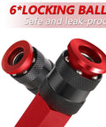 Close-up of Universal Air Coupler And Plug Kit For Quarter Inch NPT Quick Connect Interchange Compatible With I M Aro And T Type 14 Piece Set In Red