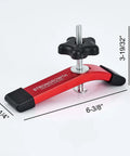 Double Cut Universal T Track Hold Down Clamps 2 Pack For T Slot Workholding Red Anodized With Rubber Pads, dimensions annotated.