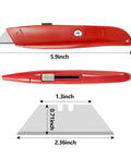 2 Pack Utility Knife Box Cutter Retractable Razor Blade Heavy Duty Box Cutters Knife PVC Pipe Cutter shown in dimensions