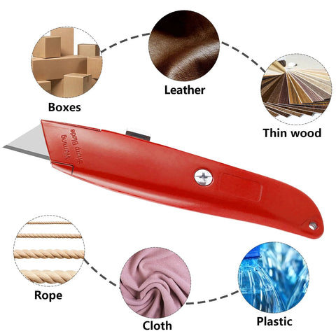 2 Pack Utility Knife Box Cutter Retractable Razor Blade Heavy Duty Box Cutters Knife PVC Pipe Cutter with multiple material icons