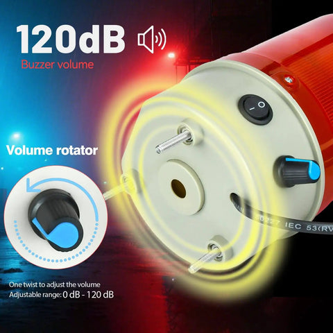 Rotating Red Industrial Warning Light With Adjustable Volume Siren And Buzzer 110V To 120V AC Public Emergency Alarm