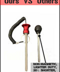 Comparison of universal weight stack pin for commercial gyms against a lighter pin, showing heavy-duty aluminum, anti-theft cable.