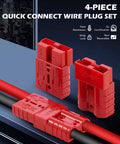 4 Pack 50A Wire Connector Kit For 6 To 12 Gauge Cables, Quick Connect Disconnect Set For 12V 24V 36V Batteries, Weatherproof Red Plugs