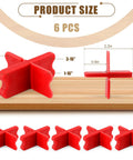 Six Piece Deck Spacer Tool Set With Four Size X Shaped Spacers For One Sixteenth One Eighth Three Sixteenths One Quarter Inch Gaps On Composite Or Pressure Treated Wood ABS Plastic Red Deck Spacers For Clean Even Gaps And Faster Deck Building