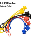 Half Inch ISO A And ISO 5675 Hydraulic Quick Coupler Dust Caps Set in four colors with retention ring, PVC rubber