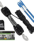 Reflective Rope Hoist 50 Ft 4.5mm Rope 5:1 Block And Tackle System 2000 Lbs Breaking Strength Zinc Plated Steel Wheel, kit components