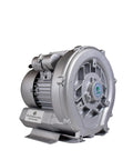 Compact, oil free regenerative blower provides high airflow at low pressure for industrial air handling, delivering 0.67 HP, 220V single phase.