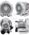 Regenerative Blower For Aquarium And Hydroponics High Efficiency Air Pump For Pond And Sewage Aeration With Aluminum Housing 120W To 1500W 110V Or 220V 2980 RPM Ring Blower Suitable For Diffusers And Filters, front and side views