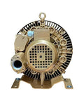 Front view of regenerative blower EKZ 60-70, showcasing high air flow at low pressure, 35 CFM, 7 PSI, oil-free and quiet design.