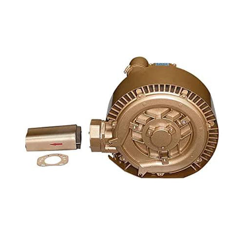 High-flow regenerative blower delivers 61 CFM at 3.6 PSI for reliable pressure or vacuum applications, shown from side view.