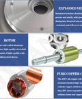 Exploded view of regenerative blower for aquarium and hydroponics high efficiency air pump components.