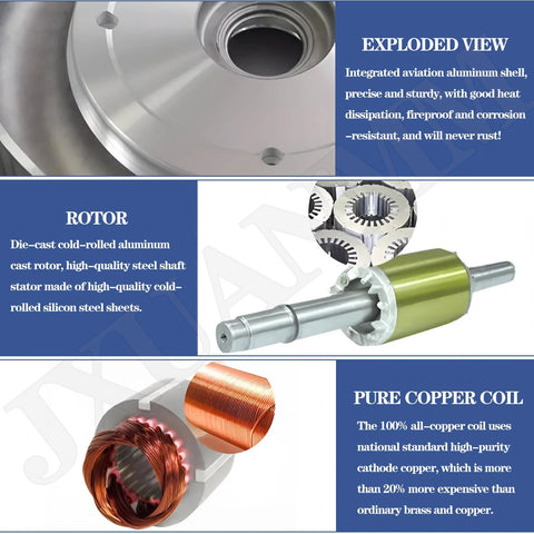 Exploded view of regenerative blower for aquarium and hydroponics high efficiency air pump components.