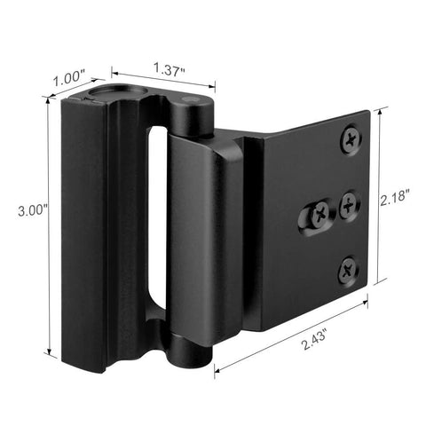 Reinforced door lock designed for inward swinging doors featuring a rugged 3 inch stop plate and eight screw mounting shown from side angle.