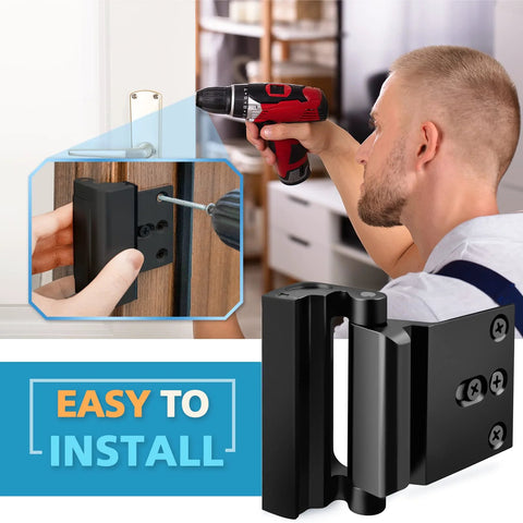 Reinforced door lock designed for inward swinging doors featuring a rugged 3 inch stop plate and eight screw mounting installation.