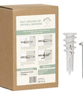 Box of self-drilling zip drywall anchors including screw, for reinforced Nylon 66 contractor bulk sheetrock anchors 90lb jobsite kit