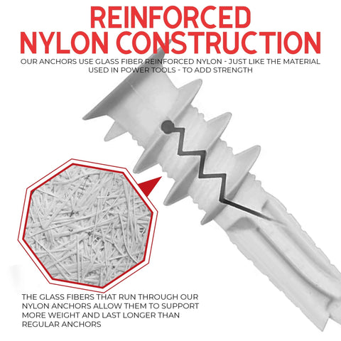 Close-up of glass fiber texture in 120 pcs #8 self drilling drywall anchors and screws kit showcasing nylon reinforced design.