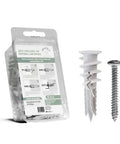 Reinforced Nylon 66 Drywall Anchors 90lb Limit, Self Drilling Value Pack with 25 expansion anchors and screws shown in packaging and close-up