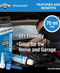 Reinzosil RTV Silicone Sealant Tube, 70 Ml, Universal Automotive Gasket Maker in engine bay, DIY friendly, box and nozzle visible