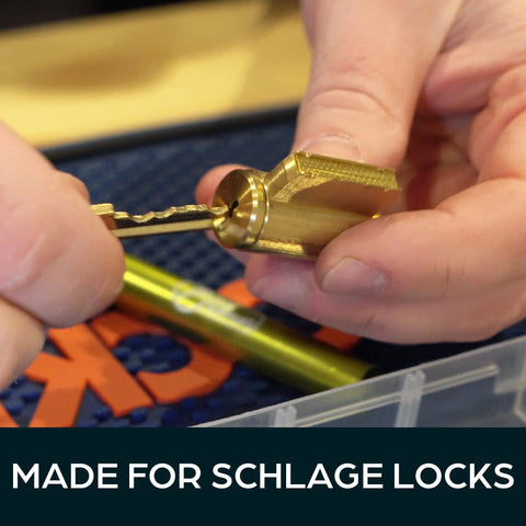 Hands rekeying a lock with the Ultimate Rekey Kit For Schlage Locks With 50 Master Pins And Seal Tight Box Lock Pinning Kit