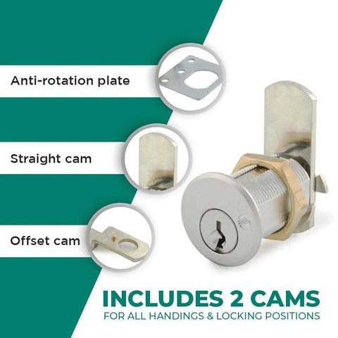 Rekeyable Cam Lock With 1.75 Inch Cylinder KD Keyed Different US26D Chrome Cabinet Lock Grade 1 Security with dual cams