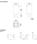 Technical drawing of Beefy 12V DC SPNO Relay 20A High Temperature Up To 125C For Automotive And Off Road Fans Four Pack Rugged.