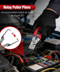 Relay puller pliers from 9 Piece Electrical Disconnect Pliers Set For Cars in use on vehicle relay panel
