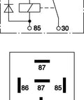 Diagram showing wiring and pin configuration of Normal Open Mini Relay 5 Pin 12V DC 30A Compact High Current Automotive Relay.